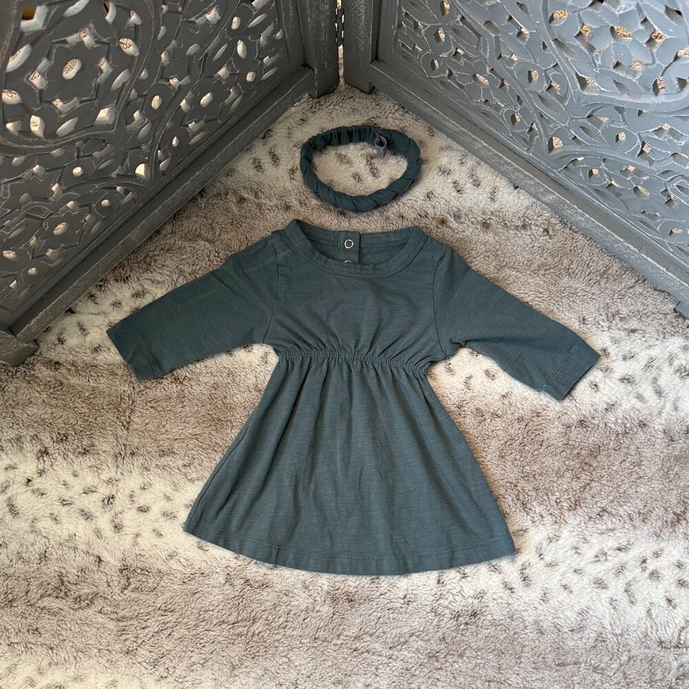 Kate Quinn blue long sleeve dress baby girls 3-6 months matching headband preppy